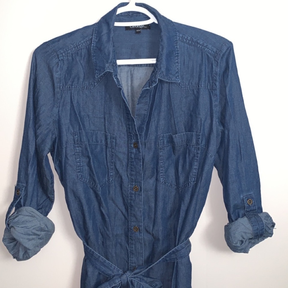 Faux Denim Button Up Dress